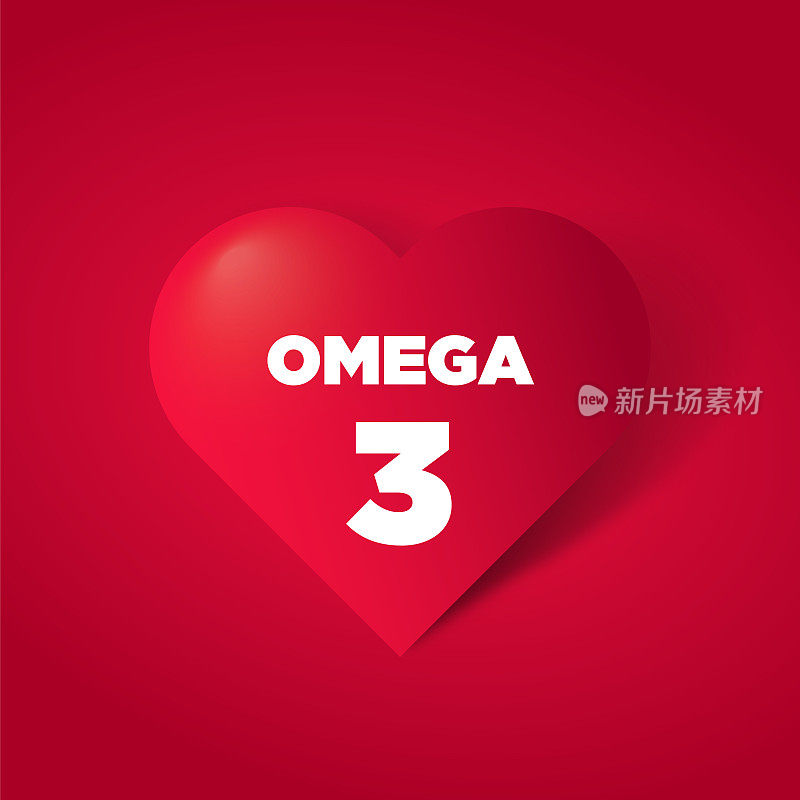 Omega 3 Written Red Heart Shape on Red Background stock illustration